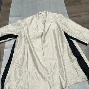 [3X]Eileen Fisher Cream Satin Open Front Silk Lined Blazer Cardigan CN